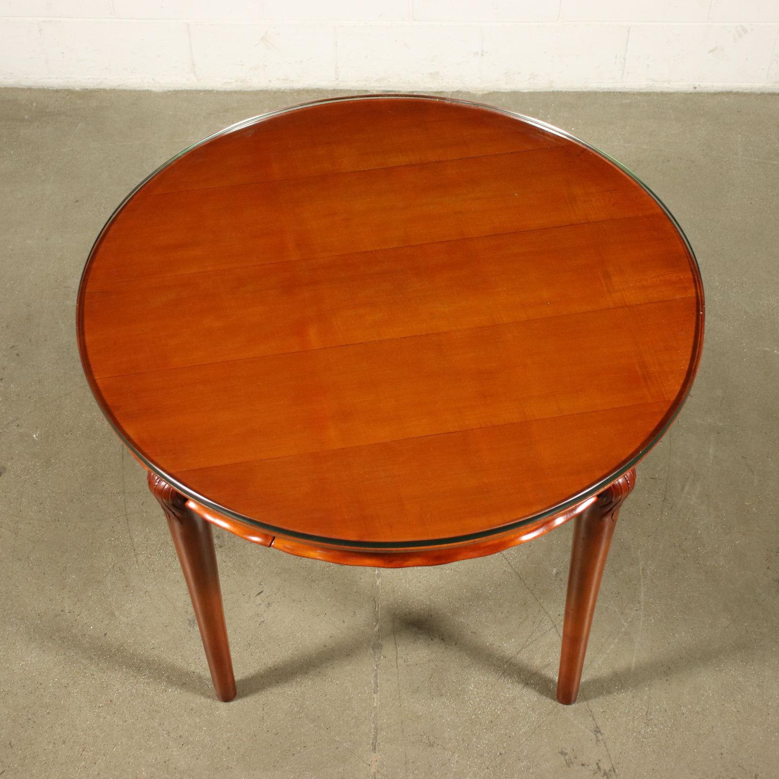 Table Solid Beech Mahogany Veneer Glass Italy 1950s For Sale 2