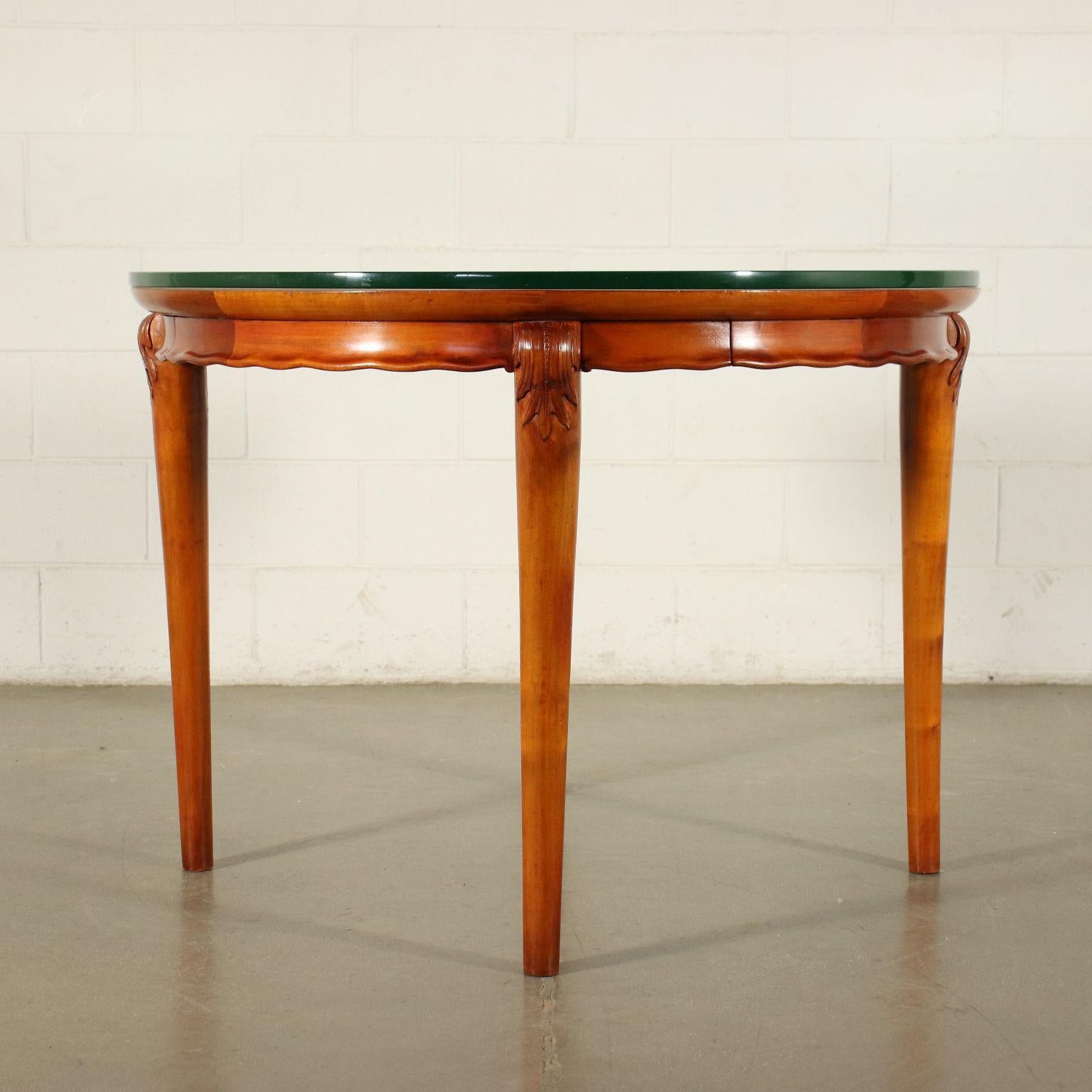 Table Solid Beech Mahogany Veneer Glass Italy 1950s For Sale 3