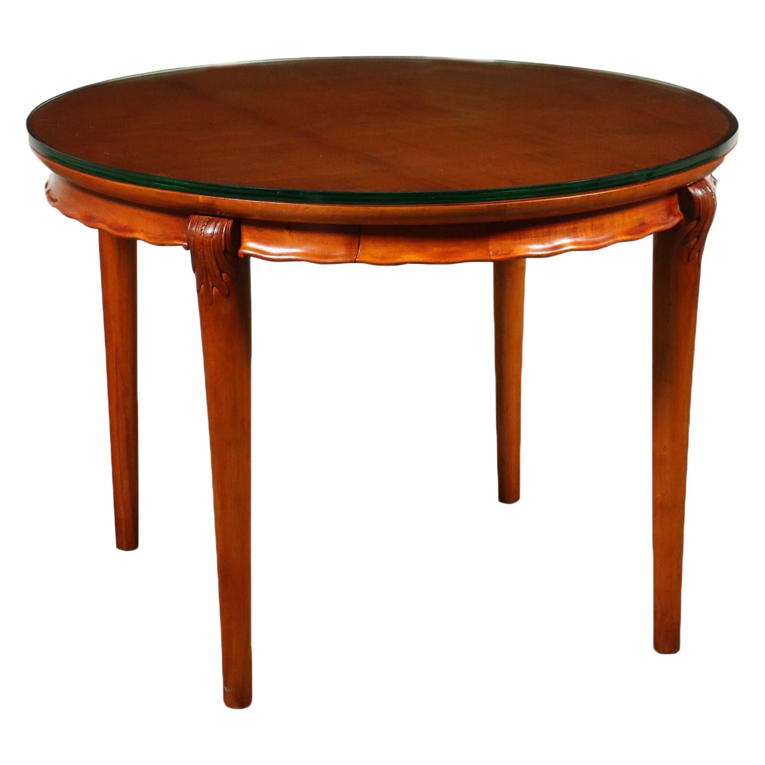 Table Solid Beech Mahogany Veneer Glass Italy 1950s For Sale