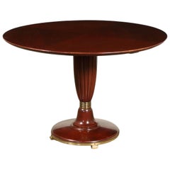Table Solid Wood Mahogany Veneer Brass, Italy, 1950s