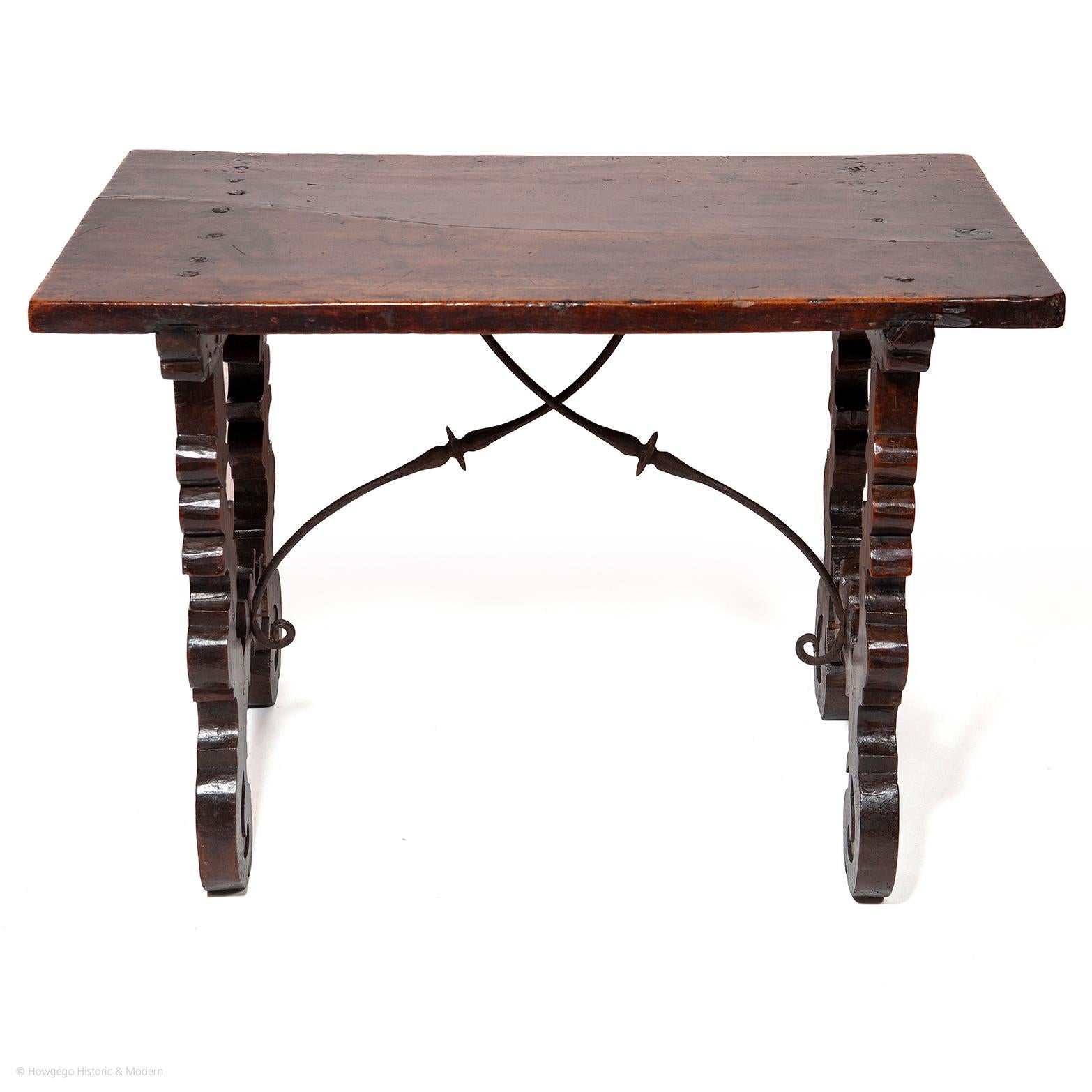 Joinery Table Spanish Walnut One Piece Top Baroque Ironwork Narrow Foils Lyre