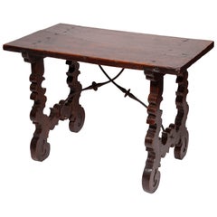 Table Spanish Walnut One Piece Top Baroque Ironwork Narrow Foils Lyre