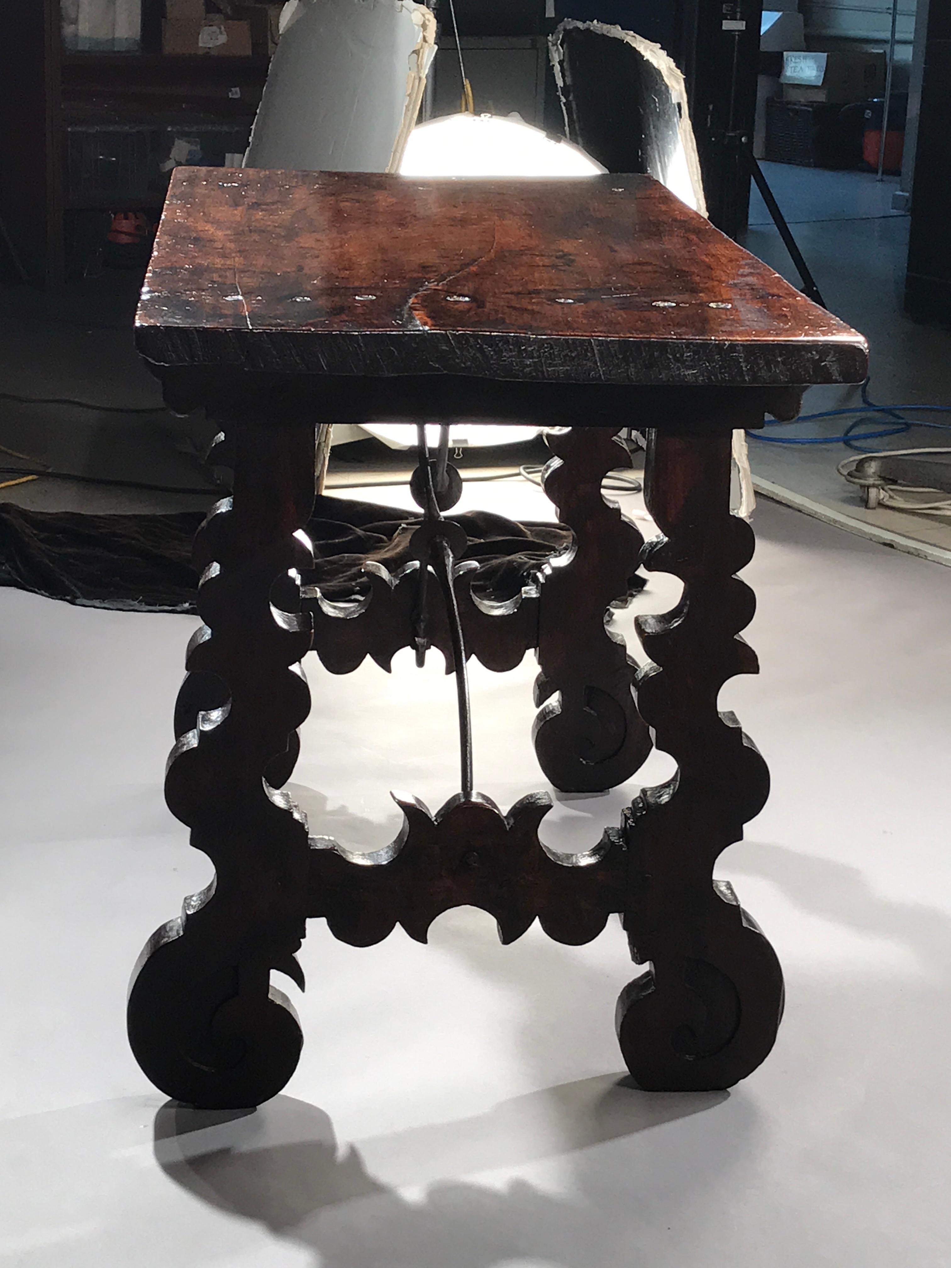 Joinery Table Spanish Walnut One Piece Top Baroque Ironwork Narrow Foils Lyre