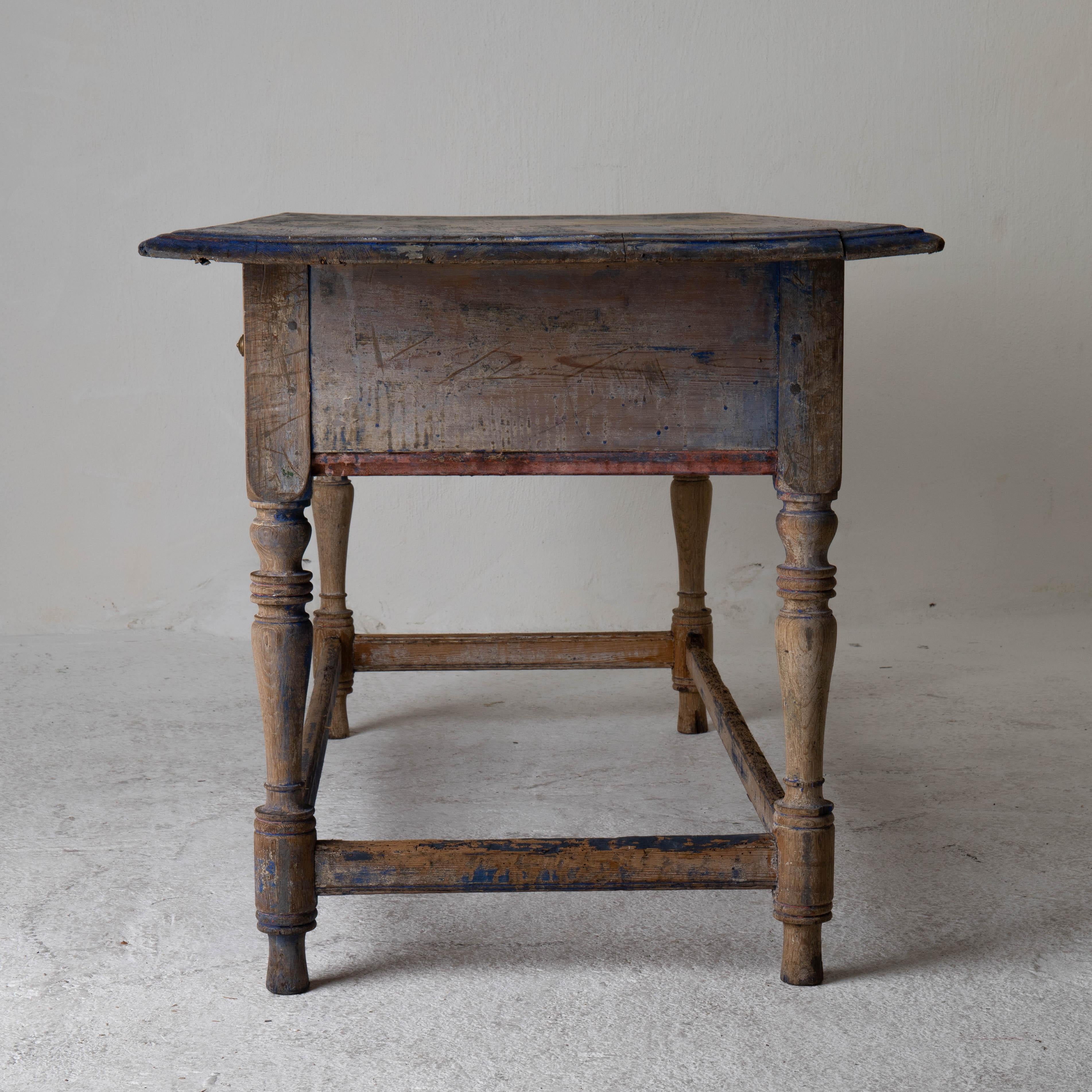 Table Swedish Rustic 19th Century Blue Red Original Paint Wood, Sweden In Good Condition In New York, NY