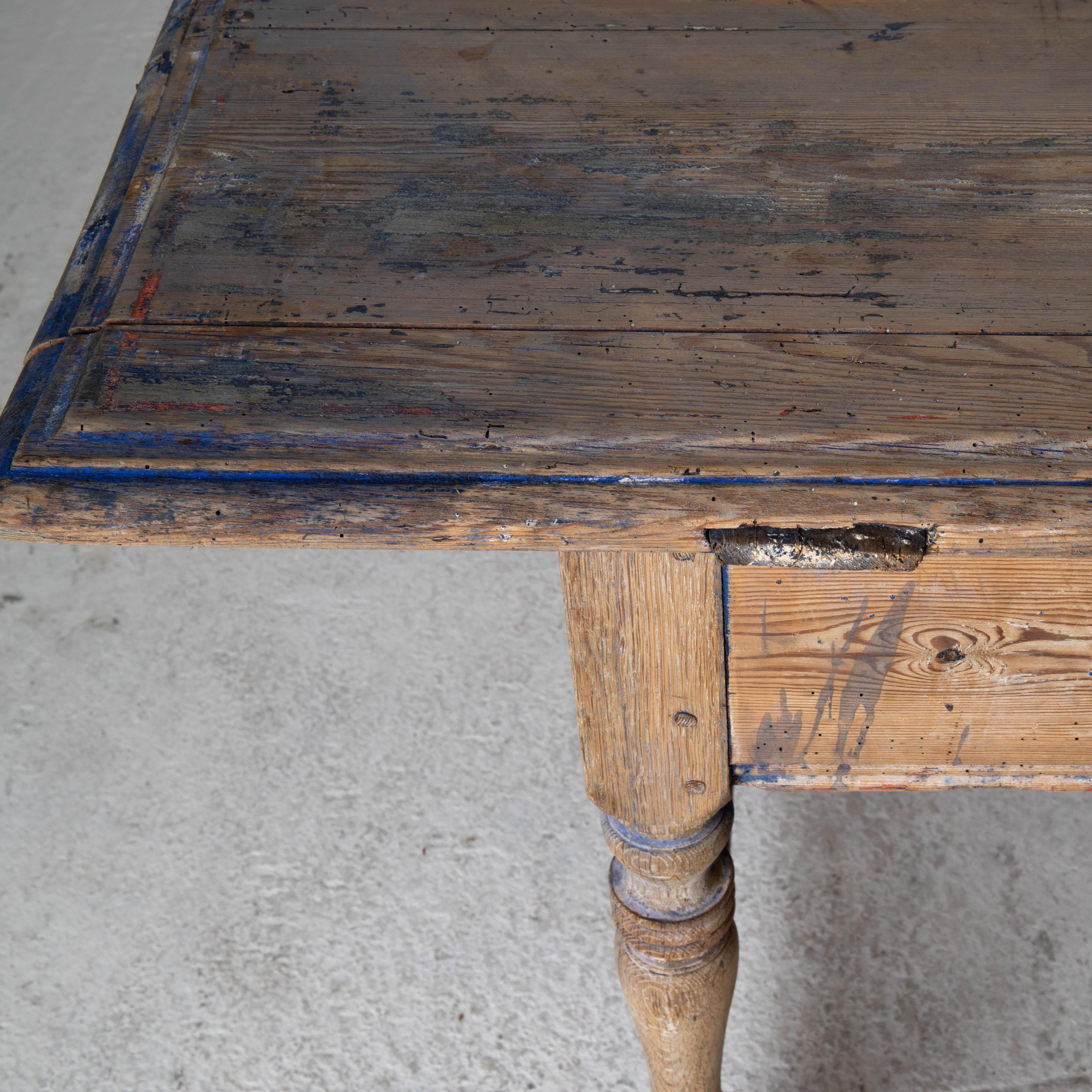 Table Swedish Rustic 19th Century Blue Red Original Paint Wood, Sweden 4