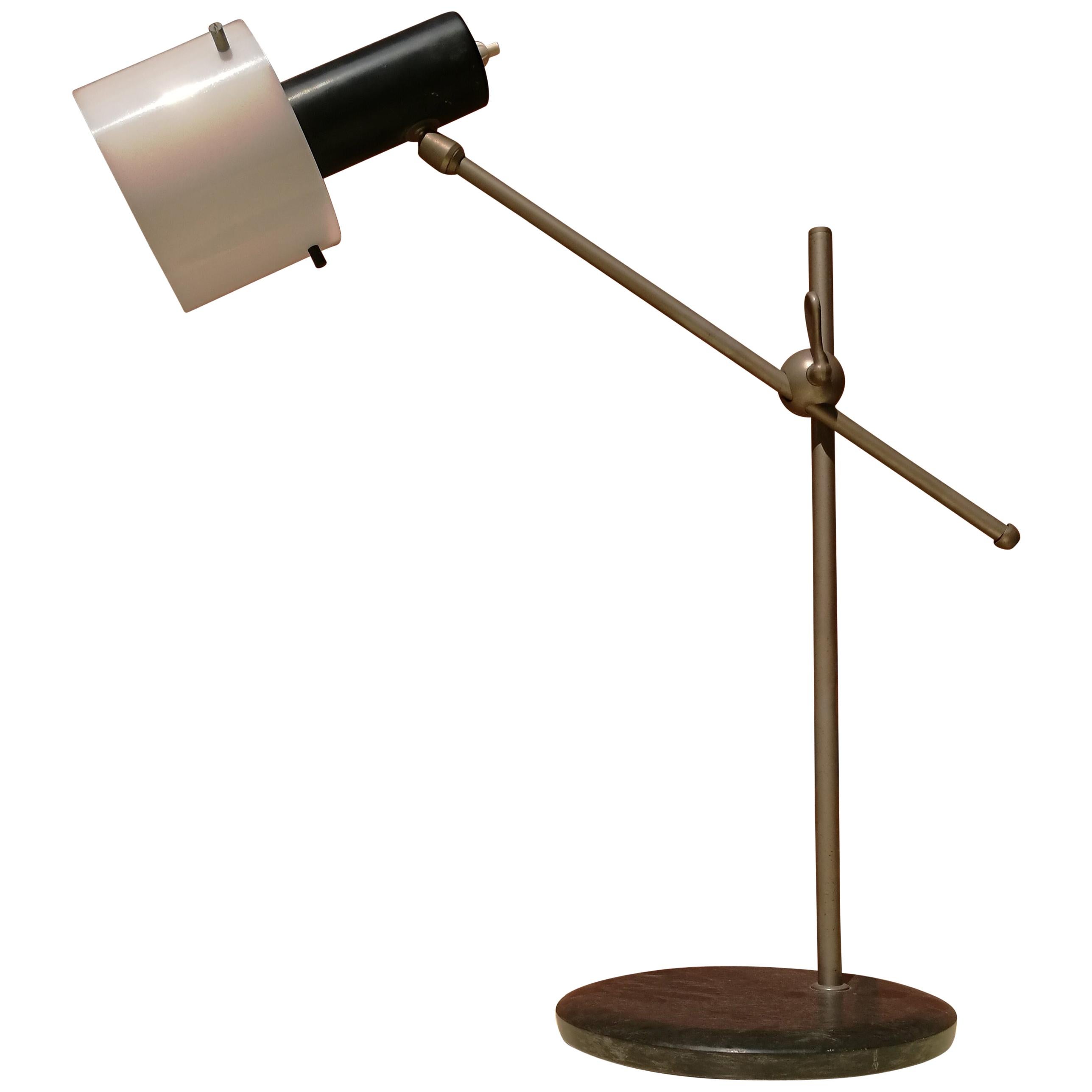 Table Lamp in Steel, with Plexiglass White and Marble Base, 1950s