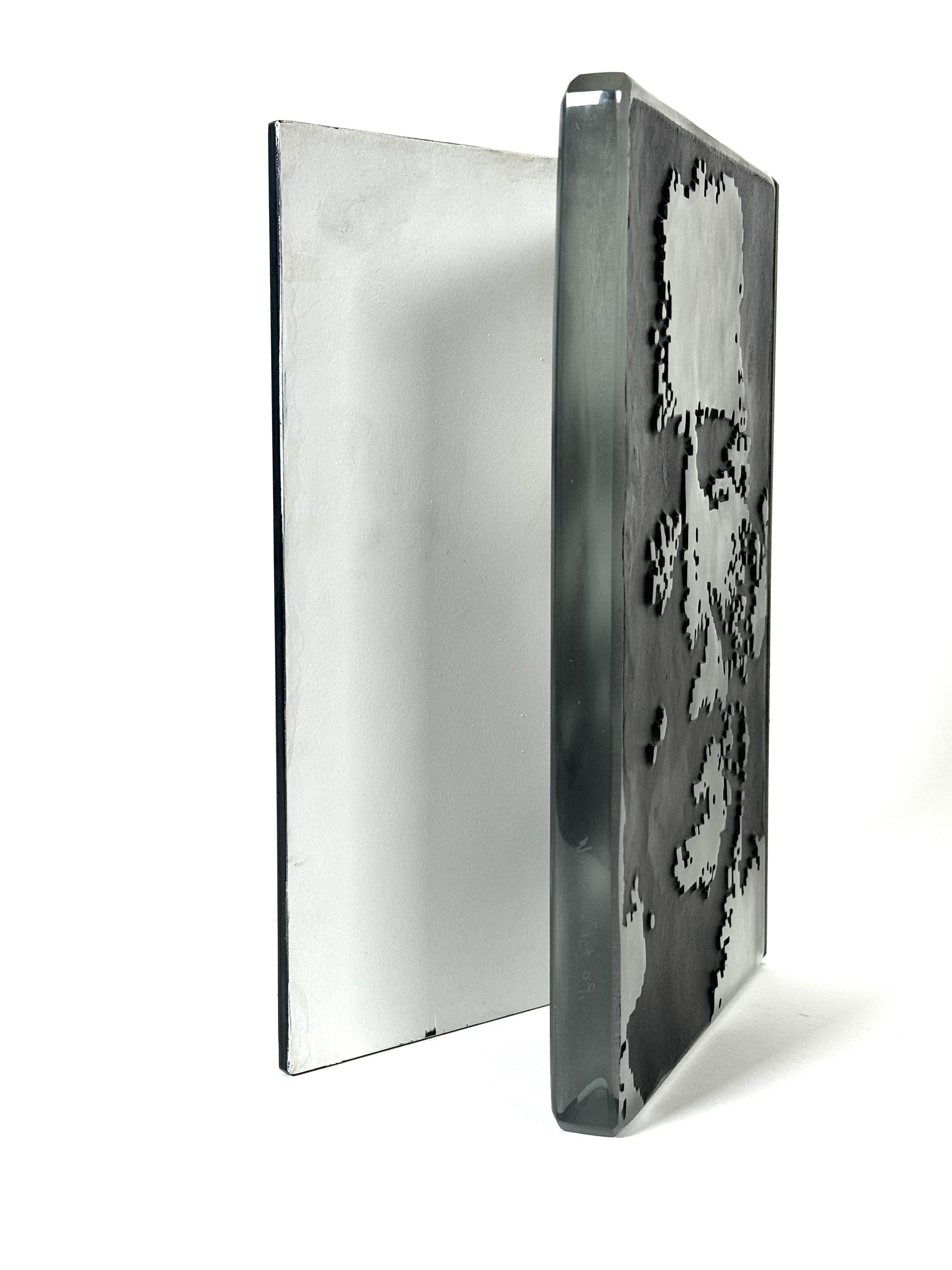 American Table Top Abstract Portrait in Glass and Steel Sculpture Signed & Dated For Sale