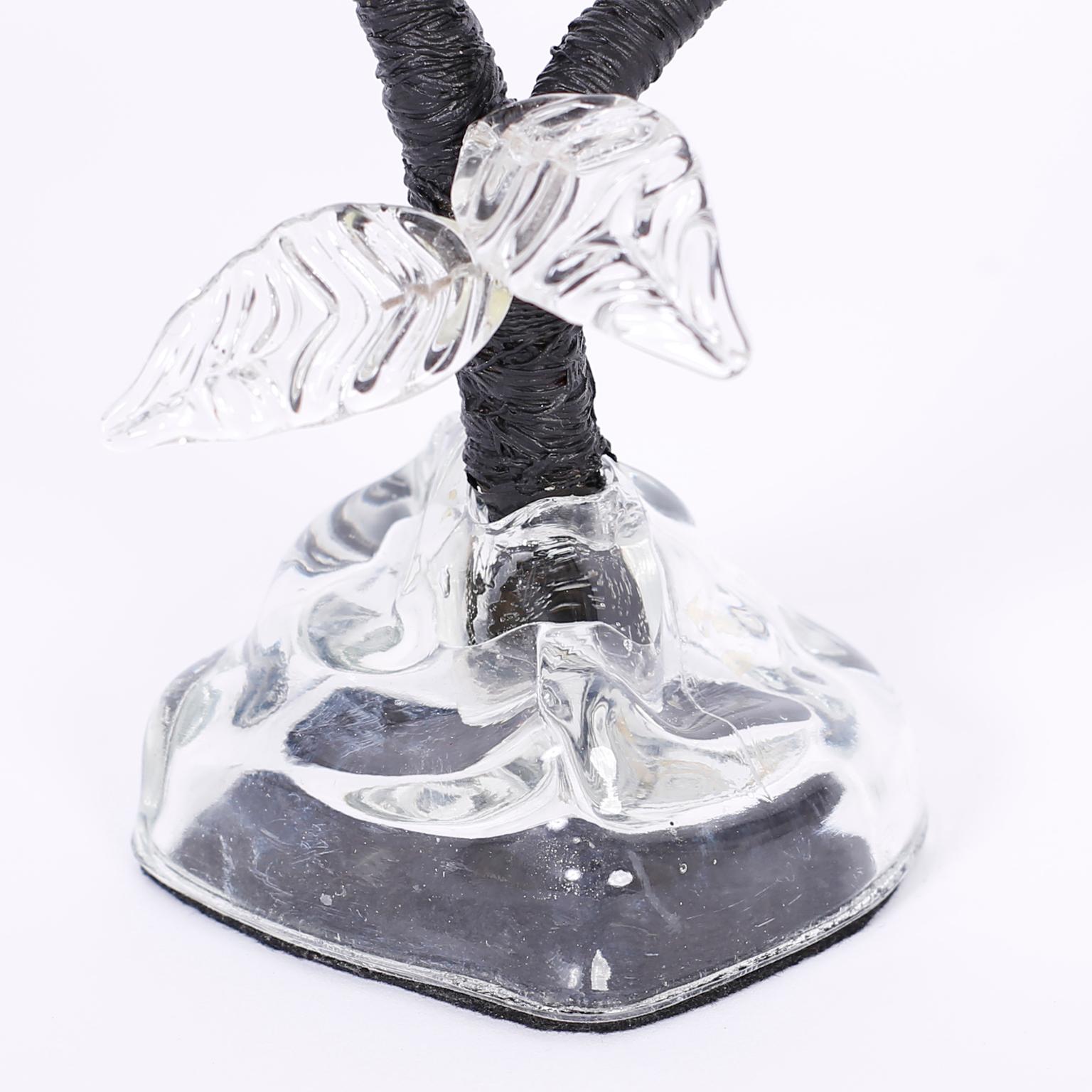 Table Top Glass and Metal Palm Tree Sculpture In Good Condition For Sale In Palm Beach, FL