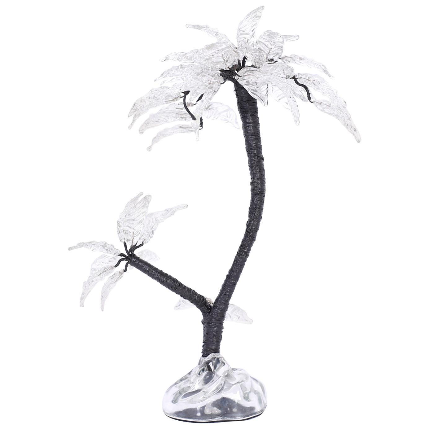 Table Top Glass and Metal Palm Tree Sculpture For Sale