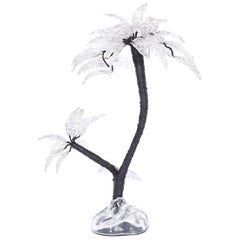Vintage Table Top Glass and Metal Palm Tree Sculpture
