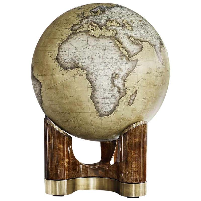 Contemporary World Map Center Table in Walnut with High Gloss Finish ...