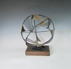 Table Top Torch Cut and Welded Brutalist Skeleton Sphere Sculpture