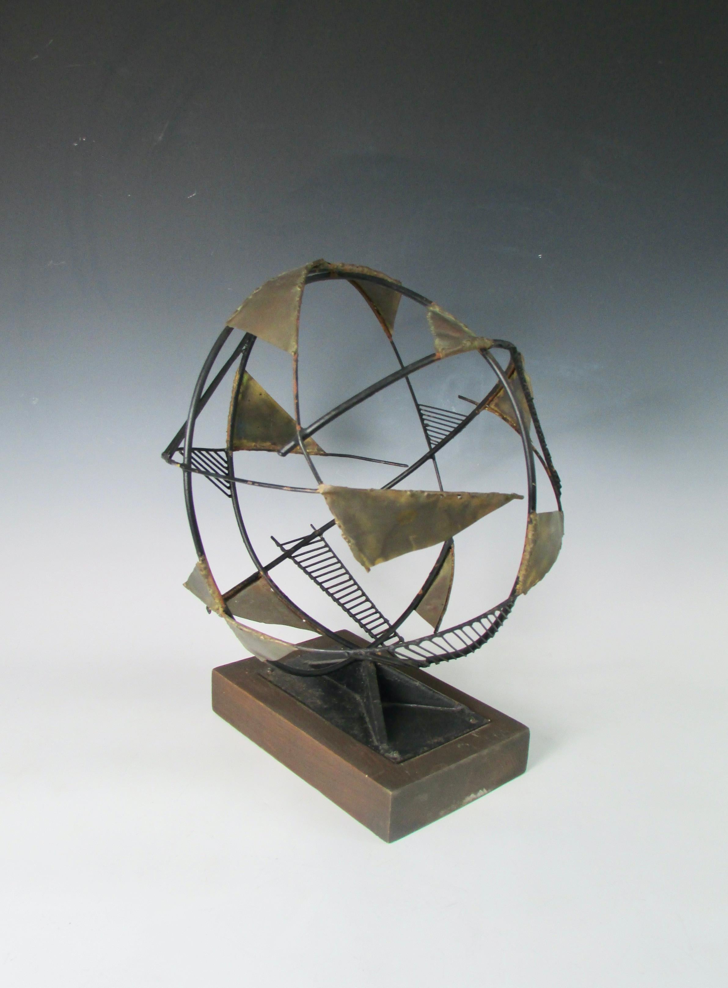 American Table Top Torch Cut and Welded Brutalist Skeleton Sphere Sculpture For Sale