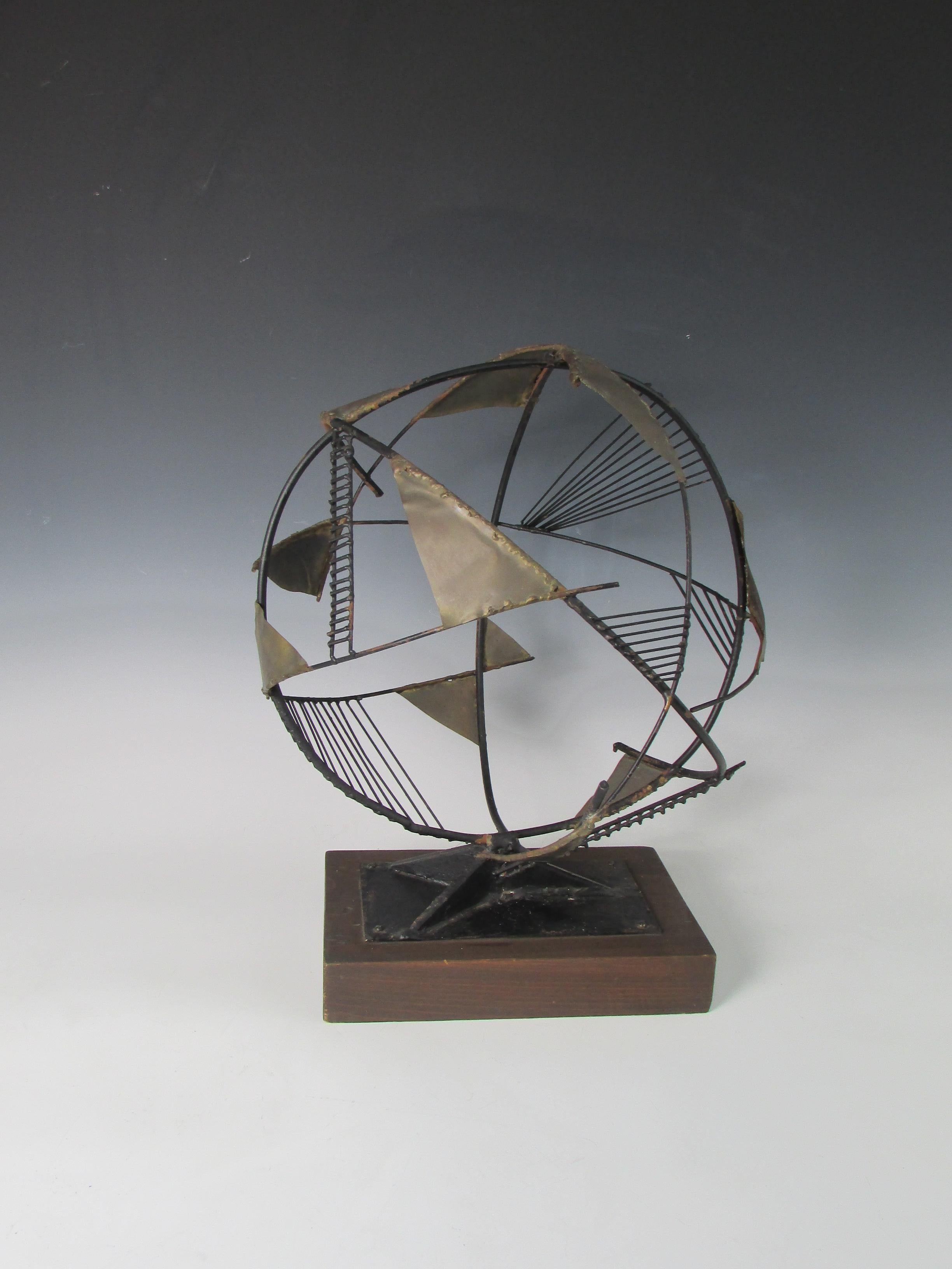 20th Century Table Top Torch Cut and Welded Brutalist Skeleton Sphere Sculpture For Sale