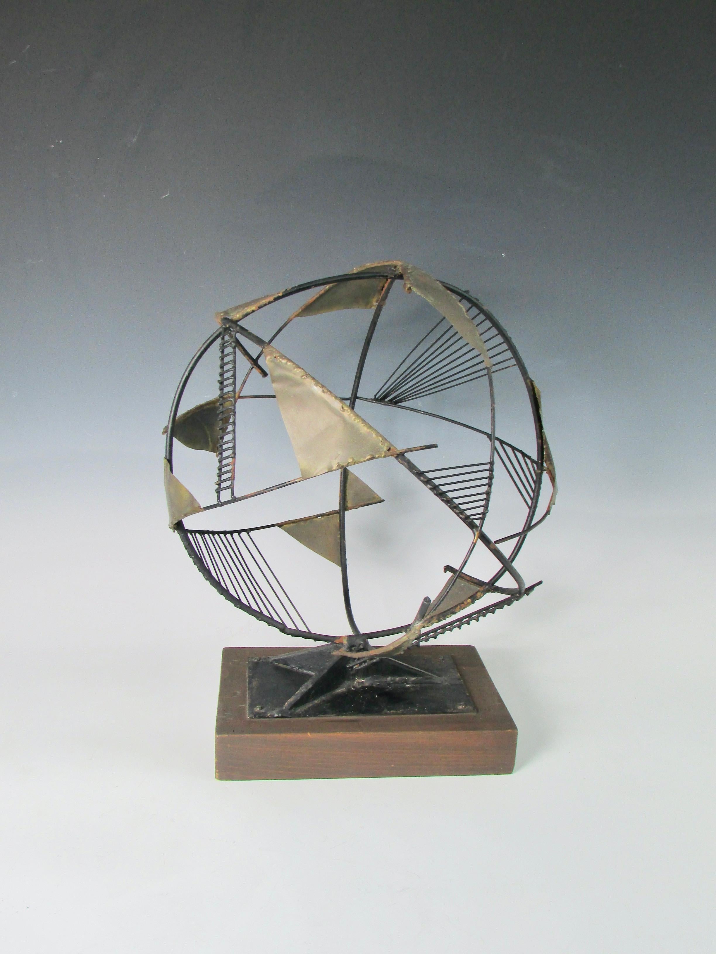 Steel Table Top Torch Cut and Welded Brutalist Skeleton Sphere Sculpture For Sale