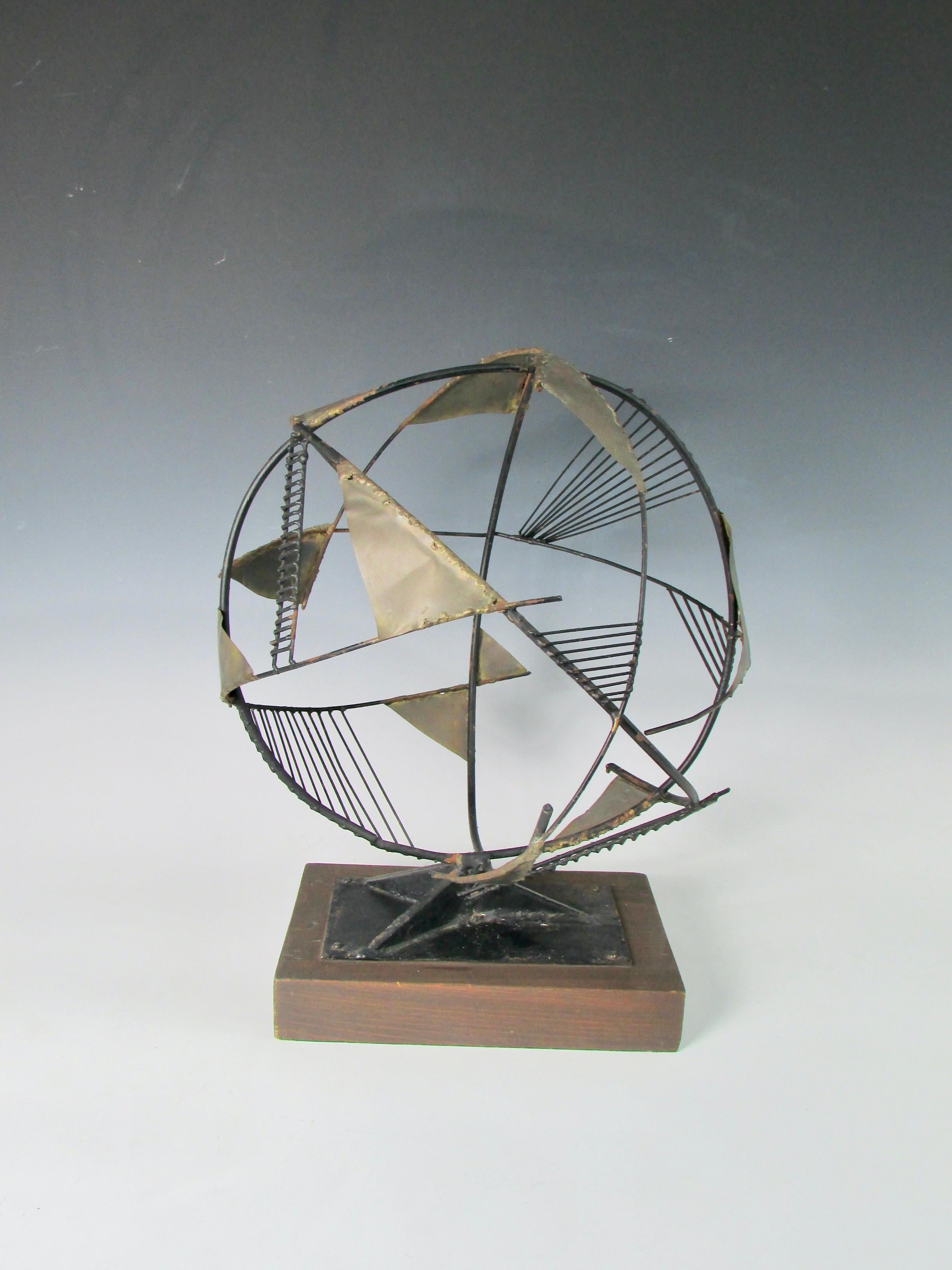 Table Top Torch Cut and Welded Brutalist Skeleton Sphere Sculpture For Sale 1