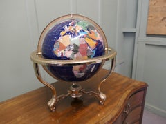 Table Top World Globe in Lapis and Brass Elegant Pietra Dura World Globe
