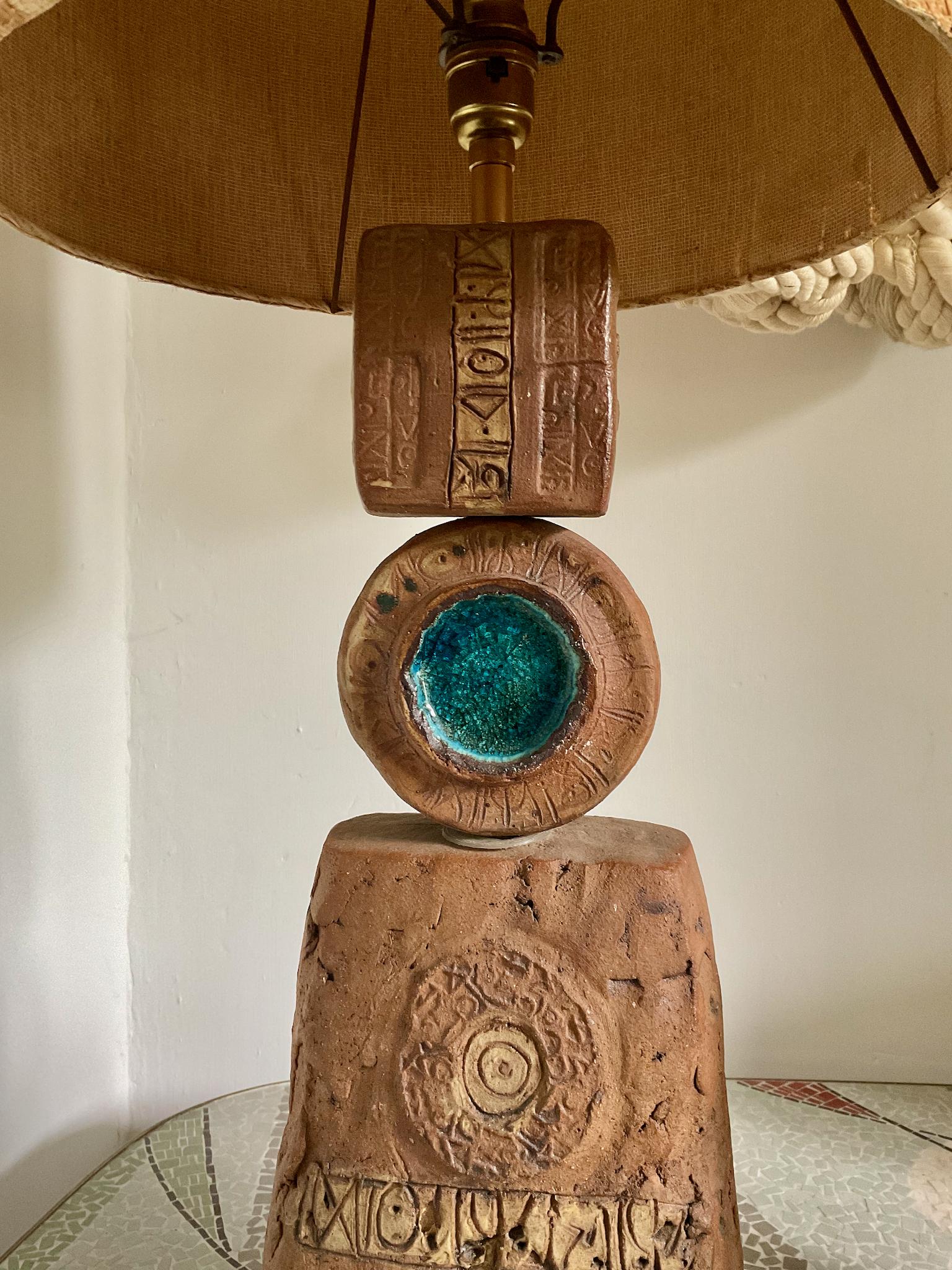 Ceramic Table Totem Lamp by Bernard Rooke with Original Shade, England 1960s