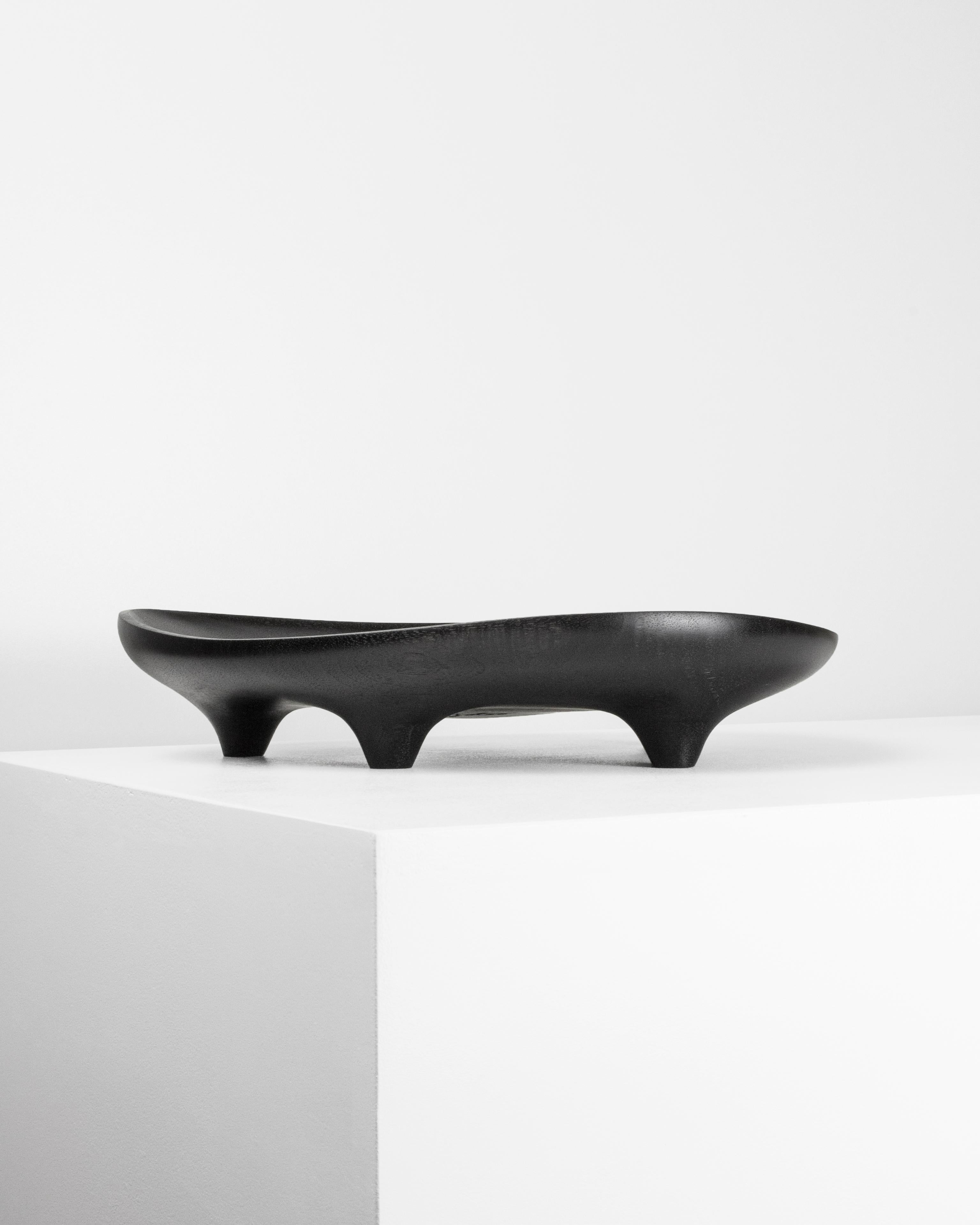 Table Tray by Maxime Goléo
Unique piece.
Dimensions: W 33 x D 28 x H 7 cm.
Materials: Solid walnut.
Finish: Ebonized and oil.

It's a carved and ebonized walnut table tray.
Each piece is unique, handmade, signed and dated.
Other dimensions and types