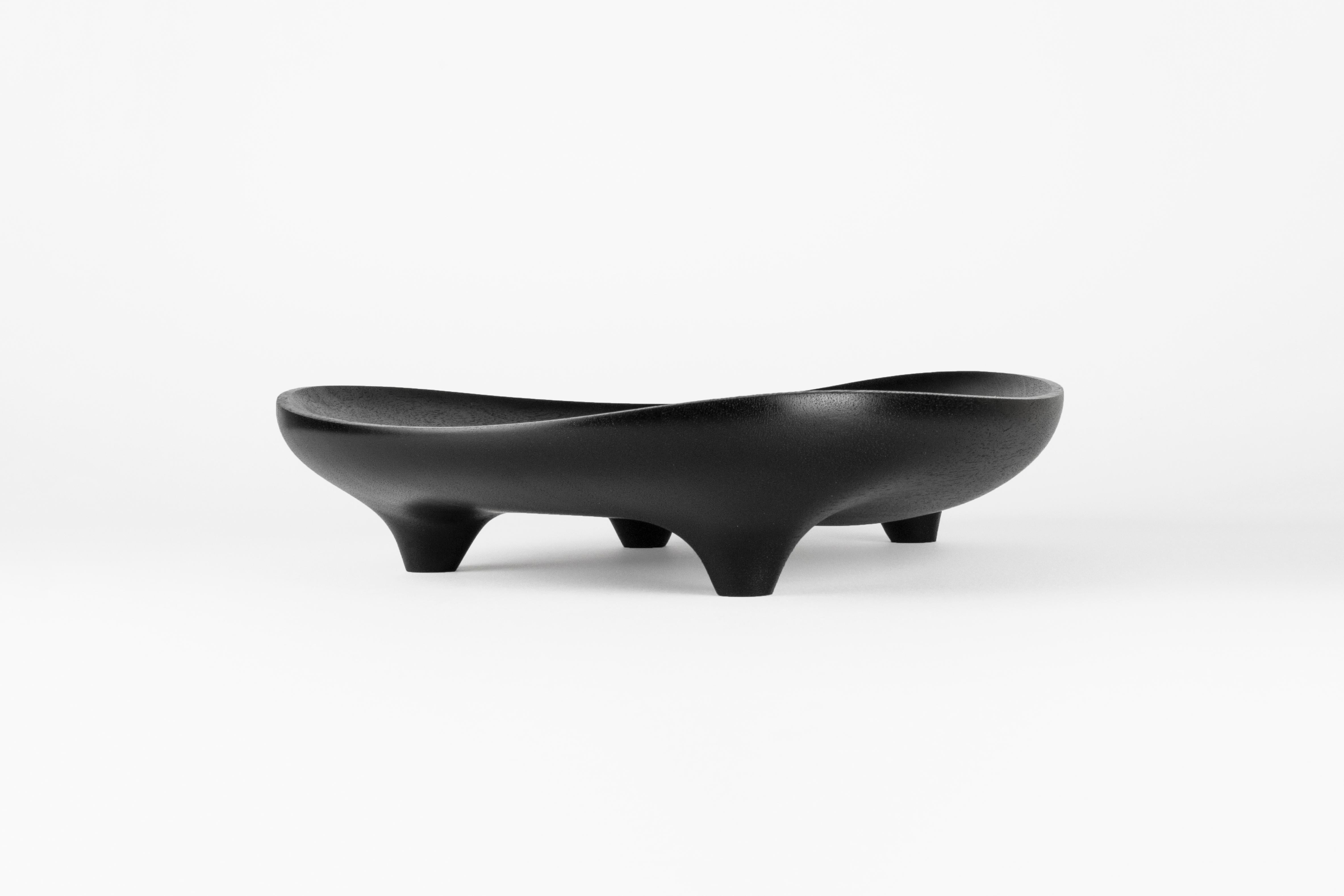 Contemporary Carved and Ebonized Walnut Table Tray Signed by Maxime Goléo For Sale