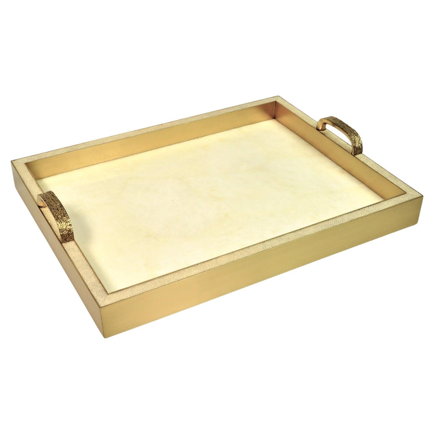 Table Tray Made of White Rock Crystal and Brass by Ginger Brown For Sale