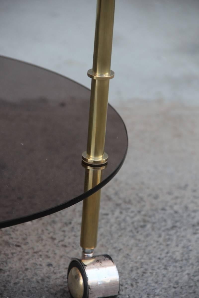 Mid-Century Modern Table Trolley 1970s Bar in Brass and Dark Glasses