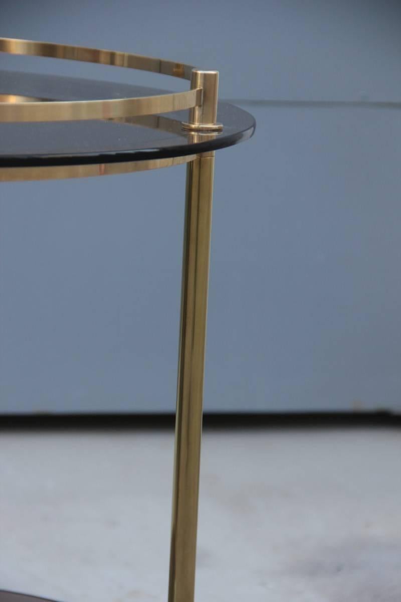 Italian Table Trolley 1970s Bar in Brass and Dark Glasses
