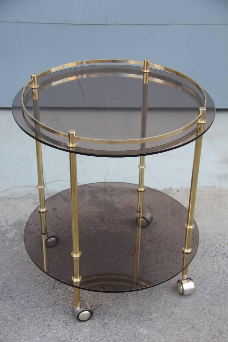 Late 20th Century Table Trolley 1970s Bar in Brass and Dark Glasses
