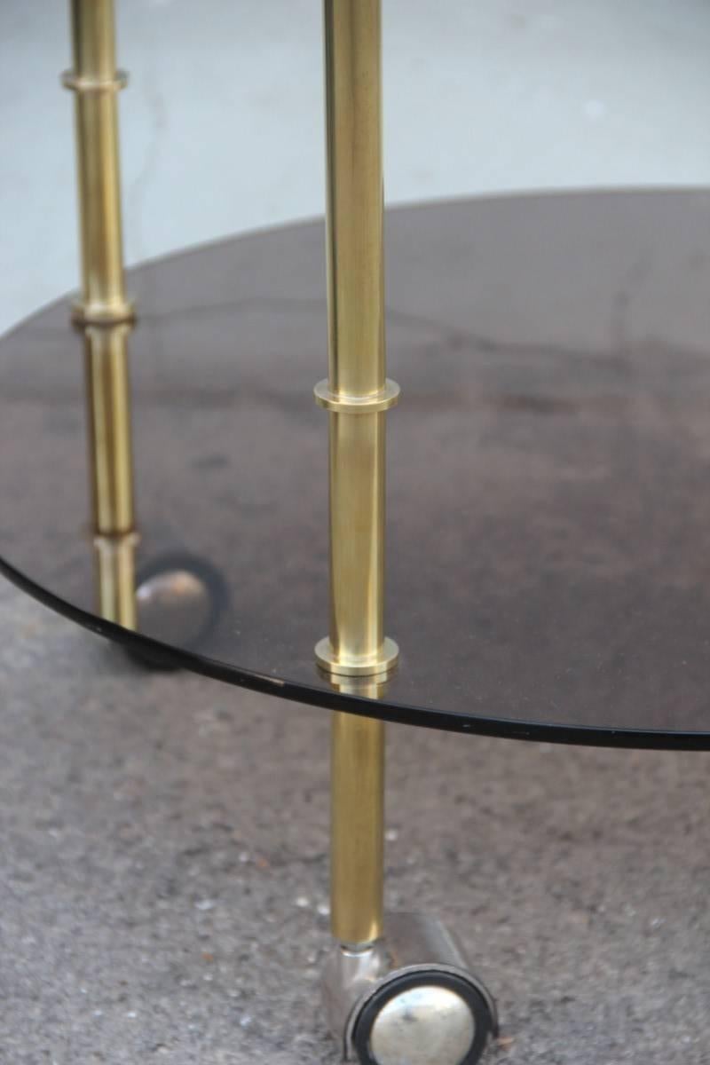Table Trolley 1970s Bar in Brass and Dark Glasses 1