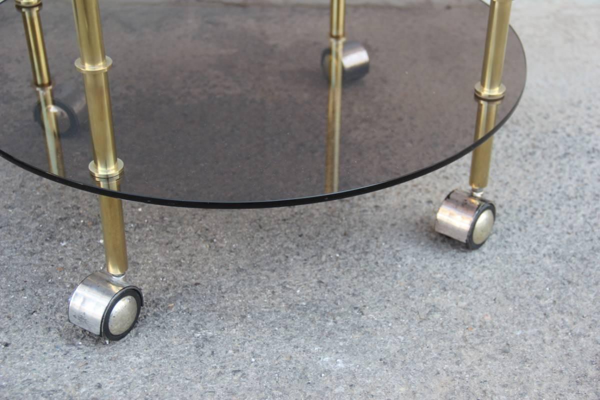 Table Trolley 1970s Bar in Brass and Dark Glasses 3