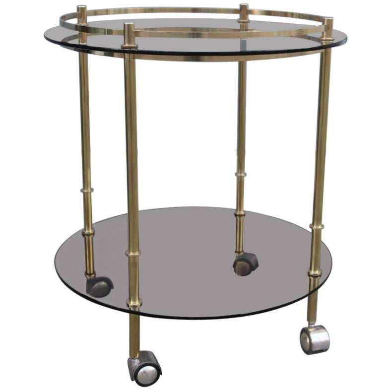 Table Trolley 1970s Bar in Brass and Dark Glasses