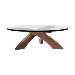 Mid-Century Modern  Style Walnut, Glass, & Polished Brass Alpha T88 Center Table