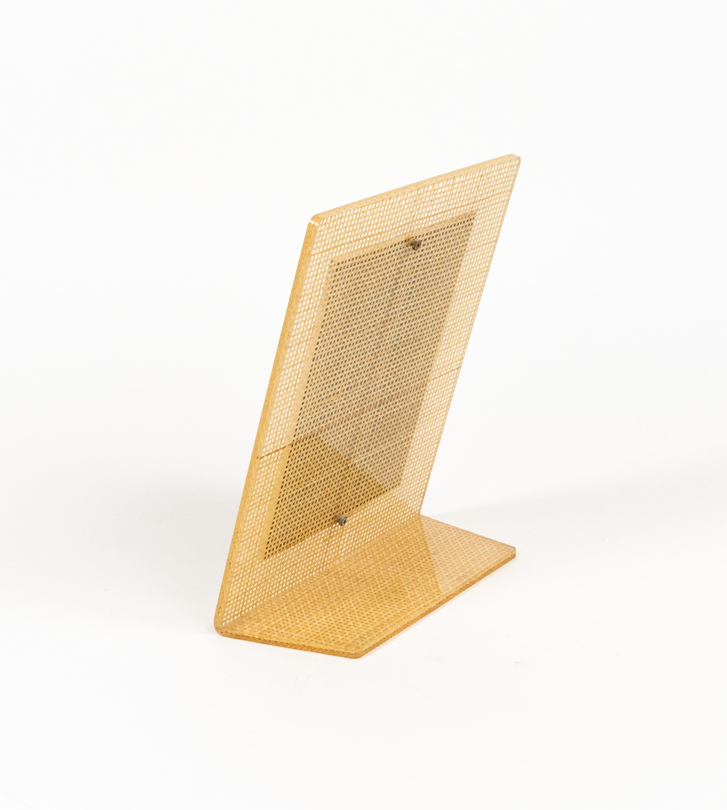 Table Vanity Mirror in Lucite, Wicker & Brass Christian Dior Style, Italy 1970s 3