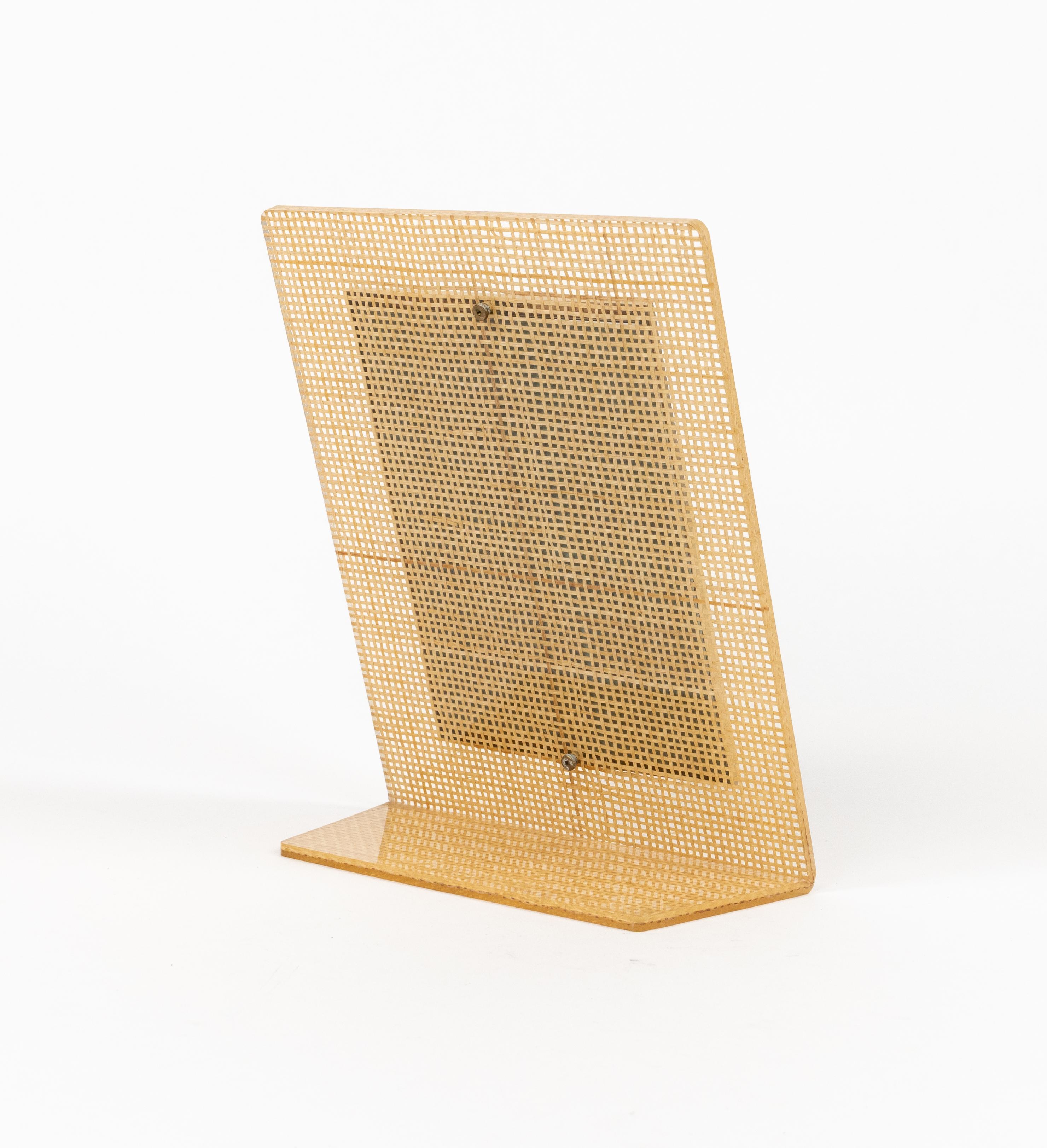 Table Vanity Mirror in Lucite, Wicker & Brass Christian Dior Style, Italy 1970s 6