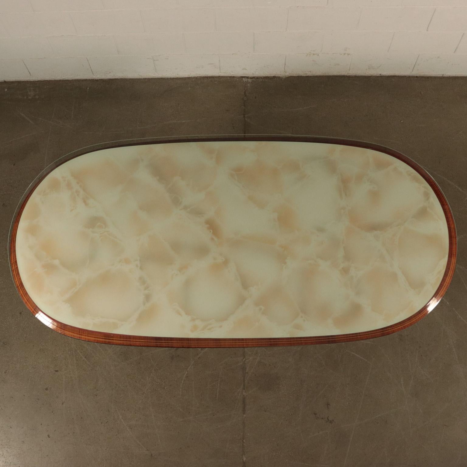 Table, Veneer Wood Metal Back-Treated Glass, Italy, 1950s-1960s 2