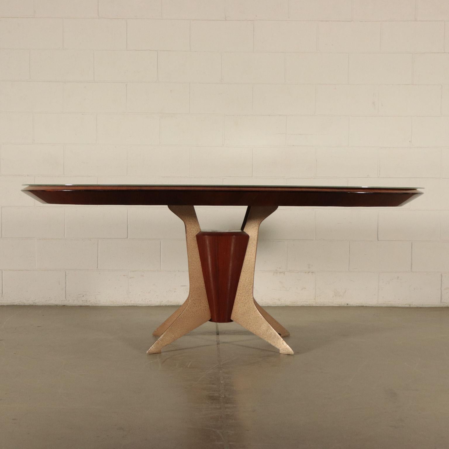 Table, Veneer Wood Metal Back-Treated Glass, Italy, 1950s-1960s 3