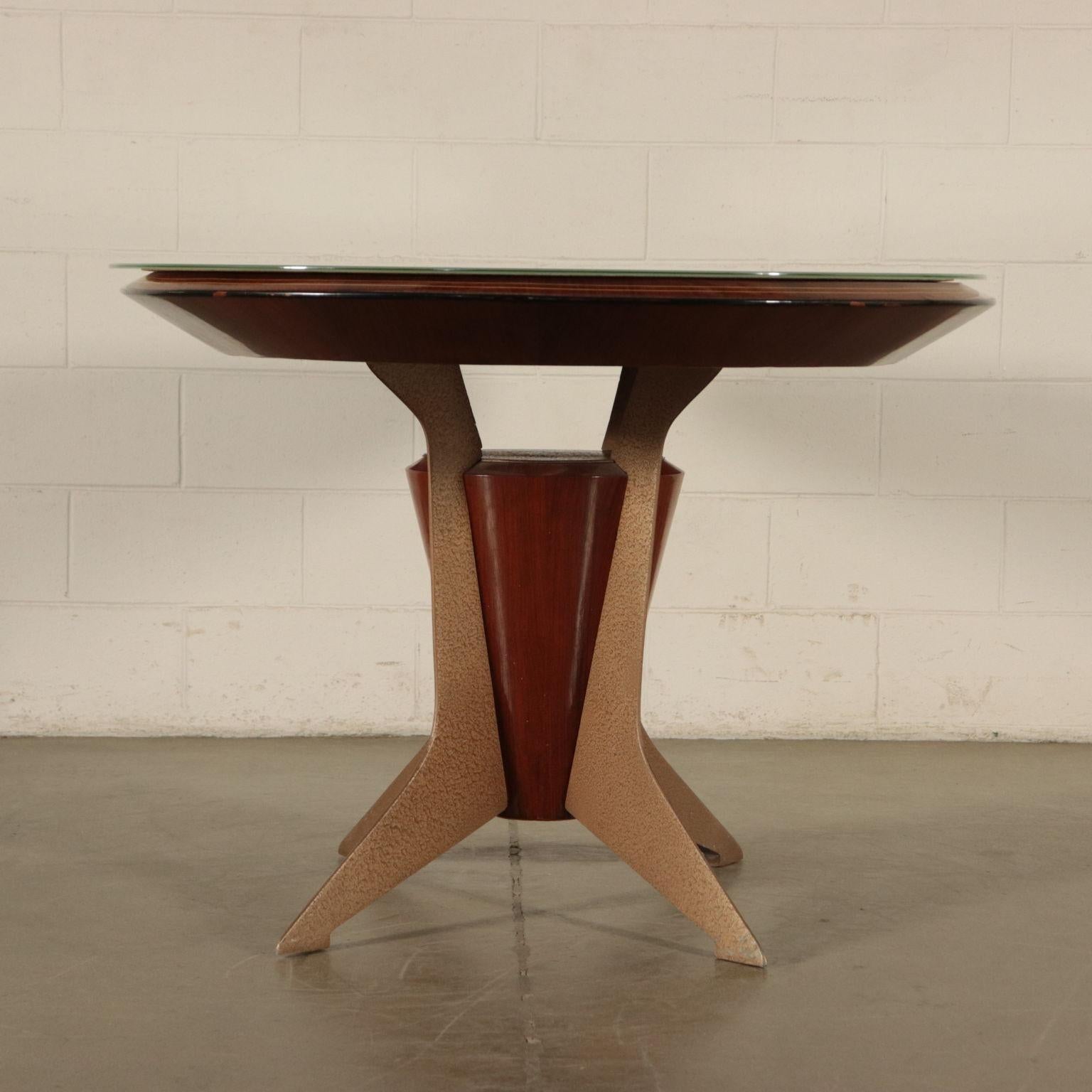 Table, Veneer Wood Metal Back-Treated Glass, Italy, 1950s-1960s 4