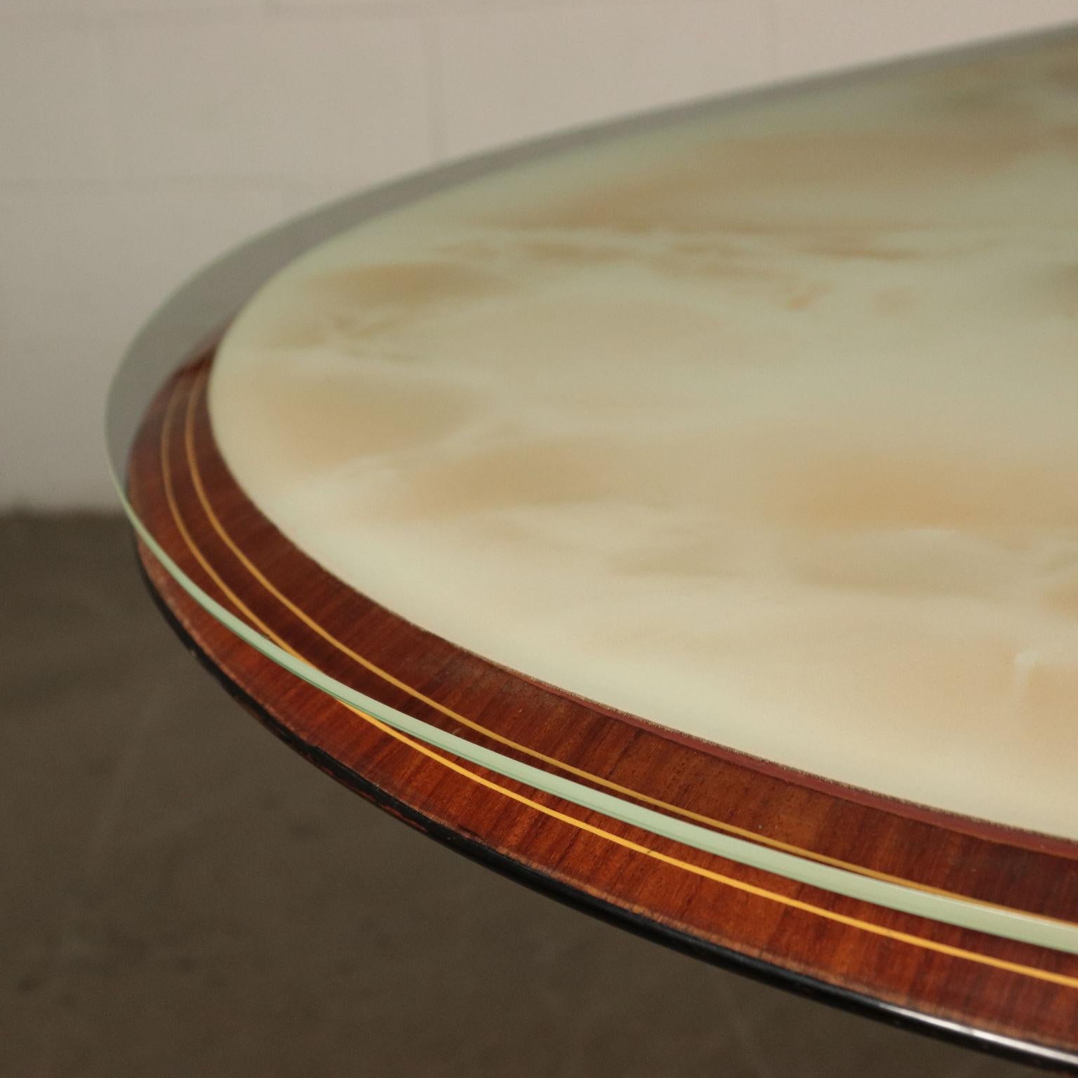Italian Table, Veneer Wood Metal Back-Treated Glass, Italy, 1950s-1960s