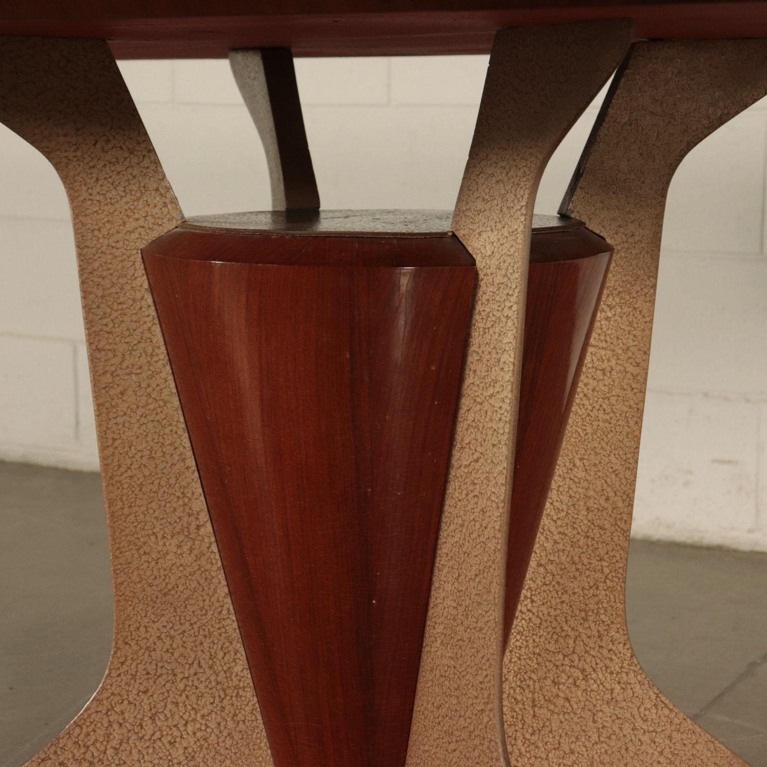Enamel Table, Veneer Wood Metal Back-Treated Glass, Italy, 1950s-1960s