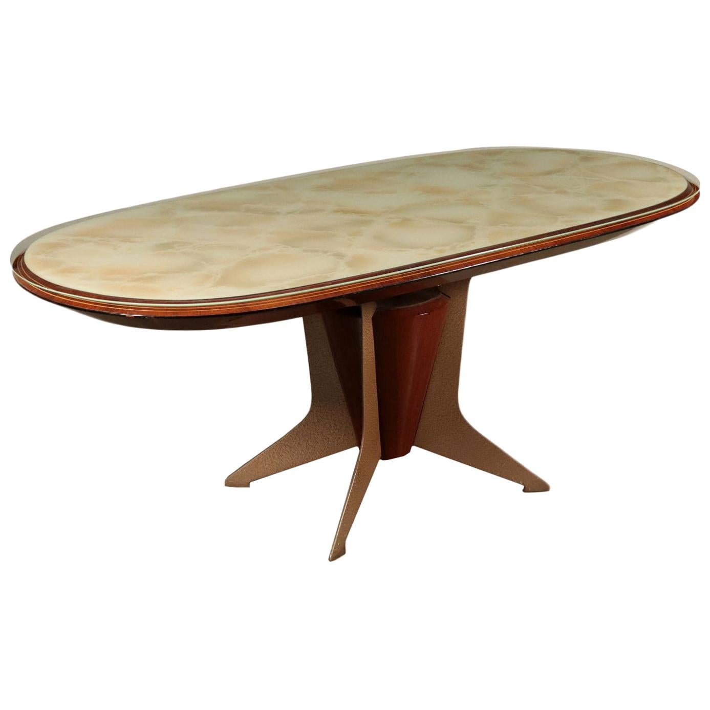 Table, Veneer Wood Metal Back-Treated Glass, Italy, 1950s-1960s
