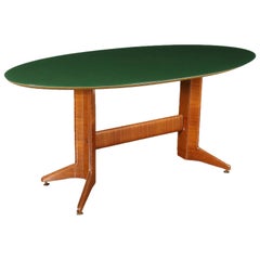 Vintage Table Veneered Wood Back-Treated Glass, Italy, 1950s-1960s