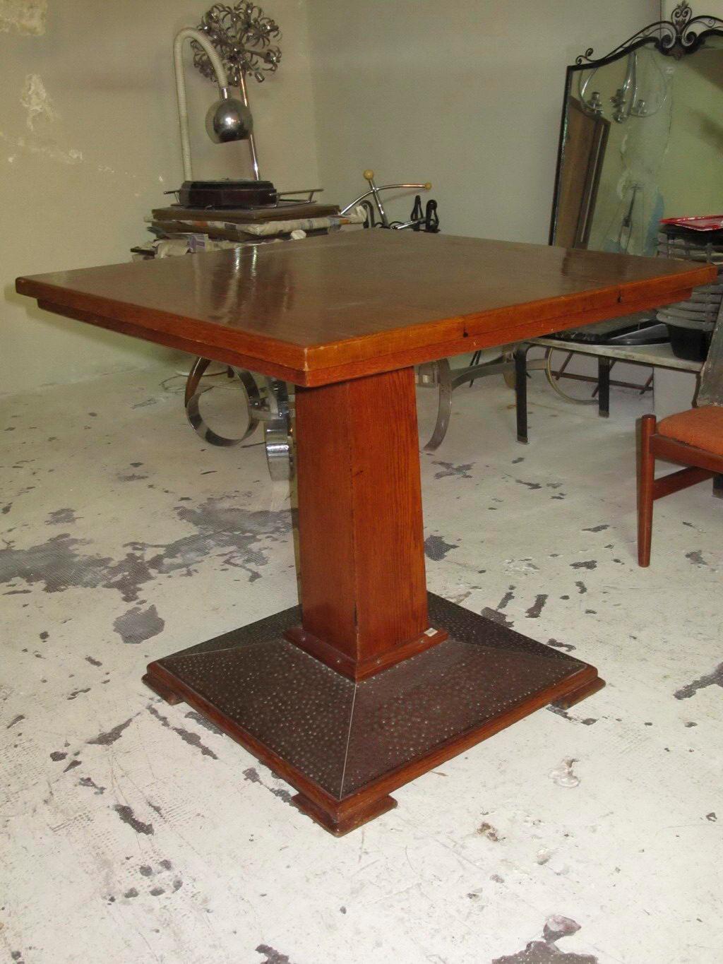 Austrian Table Viennese Secession, 1900, Wood and Hammered Bronze For Sale