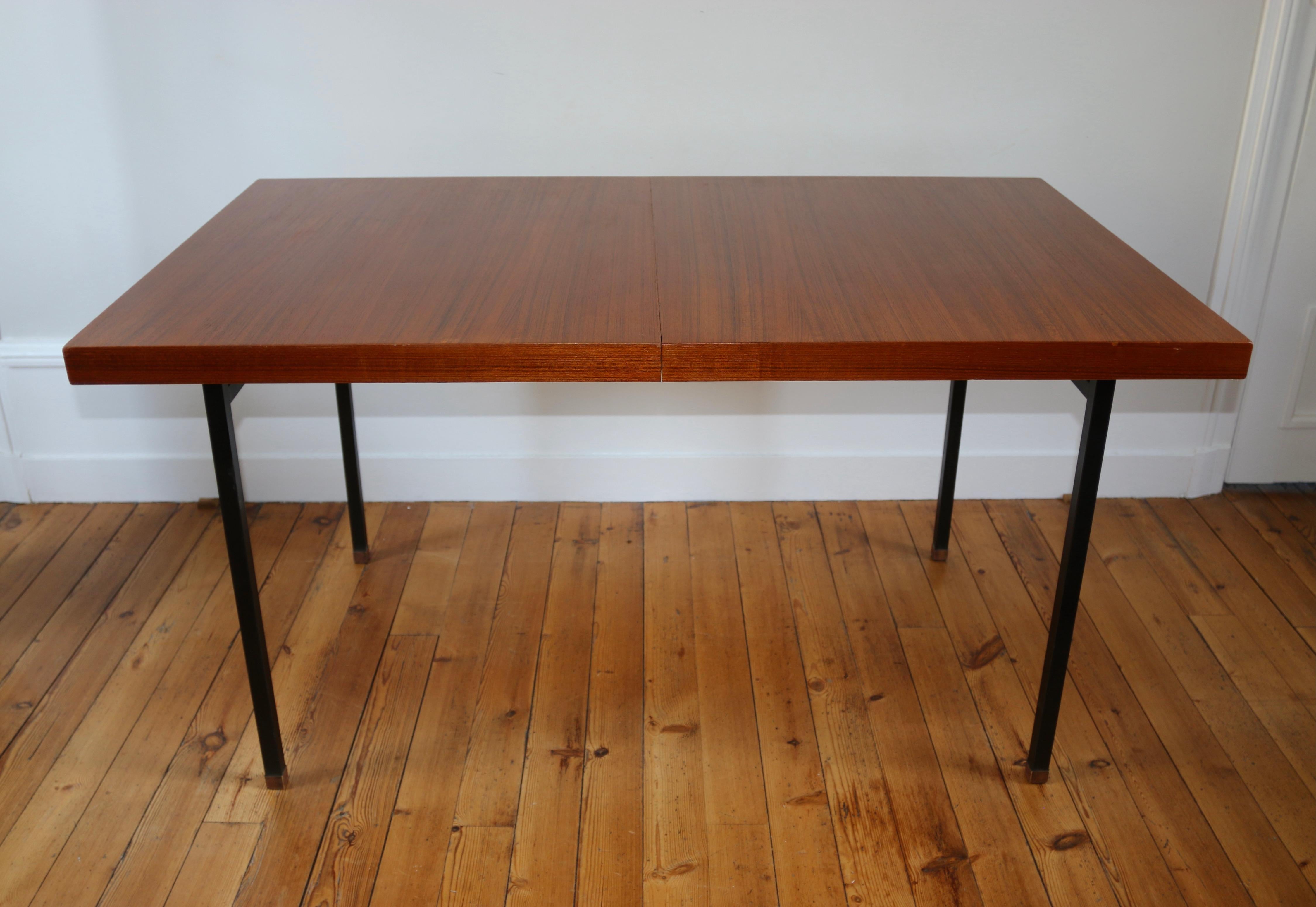 French Table vintage moderniste teck Paul Geoffroy Roche Bobois 1960 For Sale