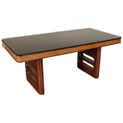 Table Walnut and Burl Veneers and Opaline Glass, Italy, 1940s Table Walnut and Burl Veneers and Opaline Glass, Italy, 1940s