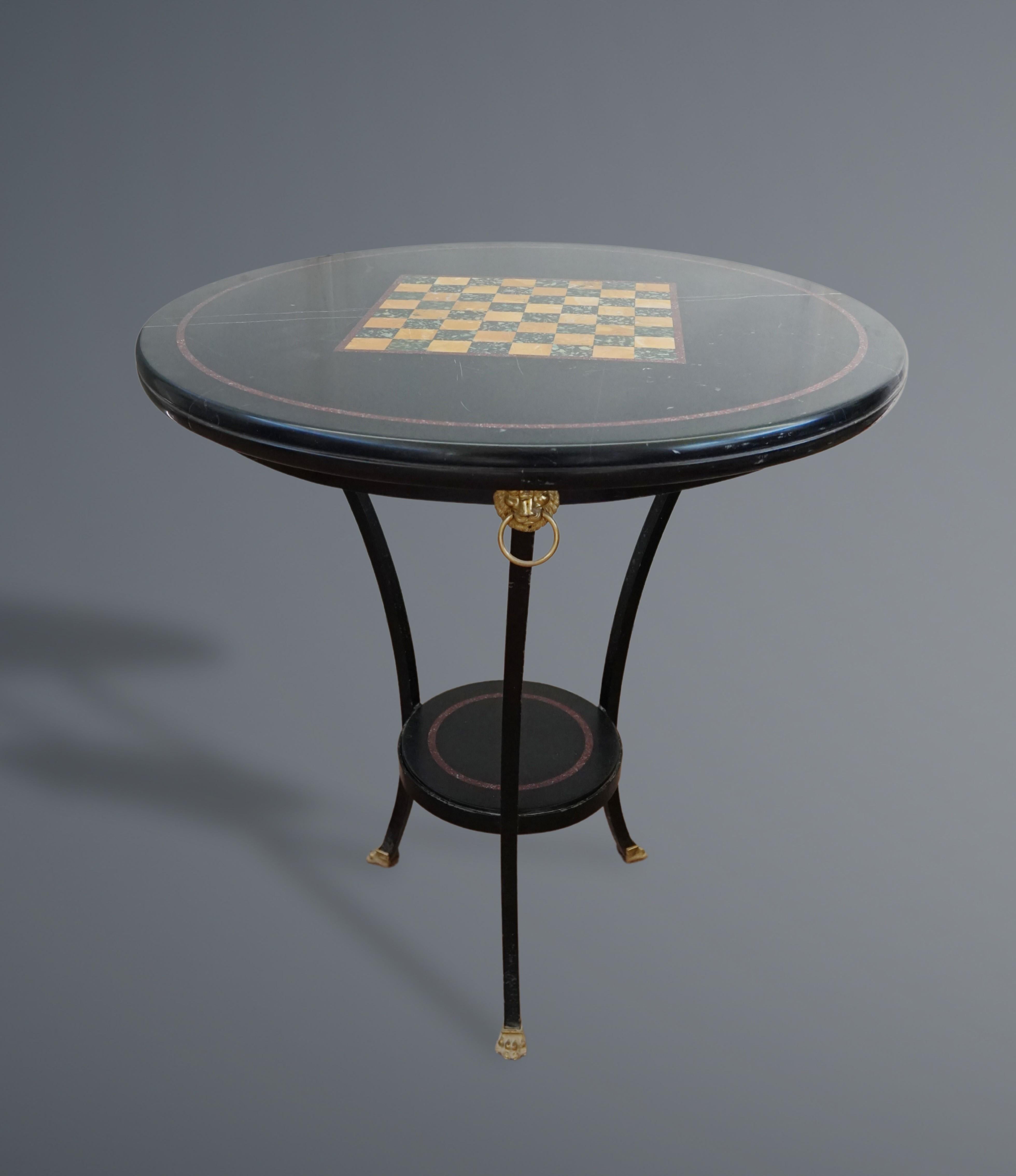 Table with black marble top inlaid with lady, lower part in bronze with black patina and parts in gilt bronze, late 19th century. Dimensions:86x79x79cm. Good condition - used with small signs of aging & blemishes. ADDITIONAL PHOTOS AND INFORMATION