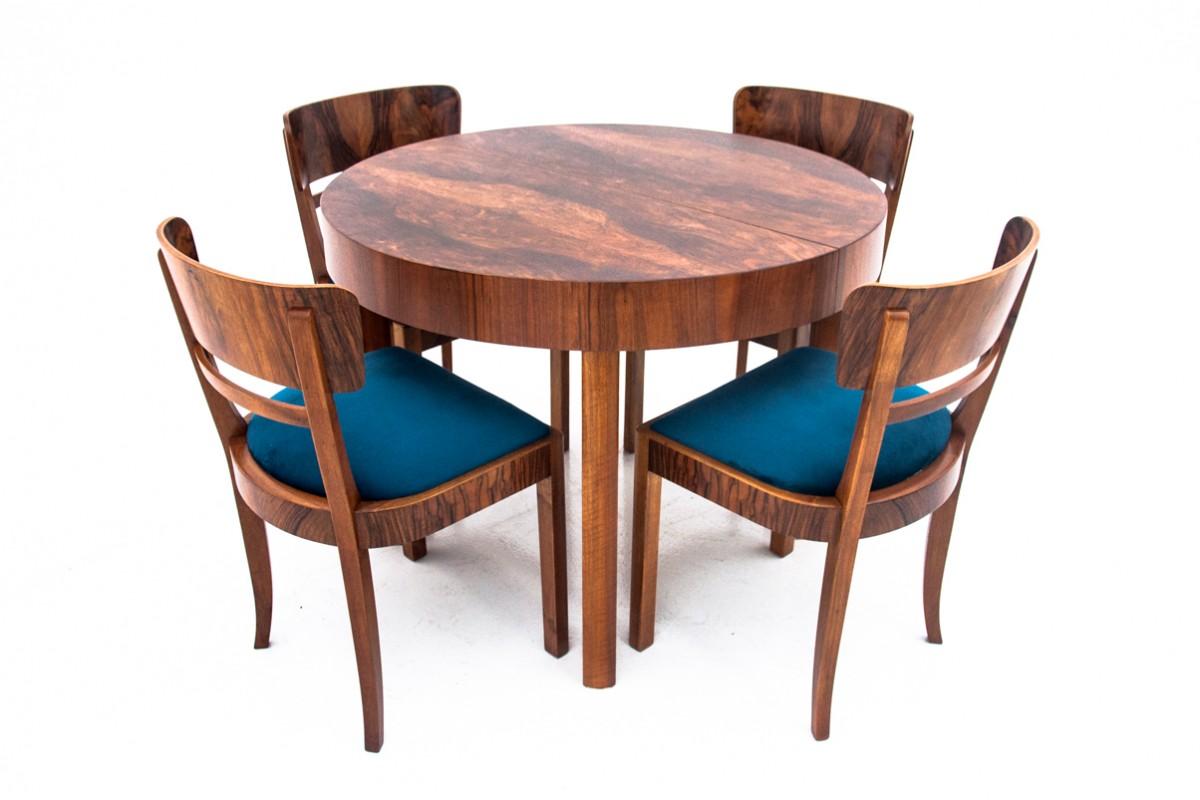 Polish Table with chairs in Art Deco style, Poland, 1940s. After renovation.