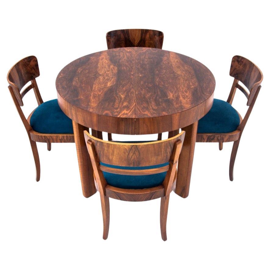 Table with chairs in Art Deco style, Poland, 1940s. After renovation.