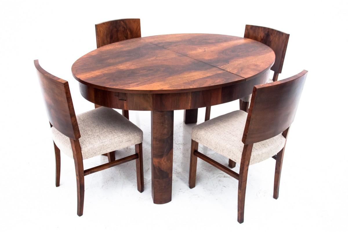 Table with chairs in Art Deco style, Poland, 1950s. After renovation. For Sale 4