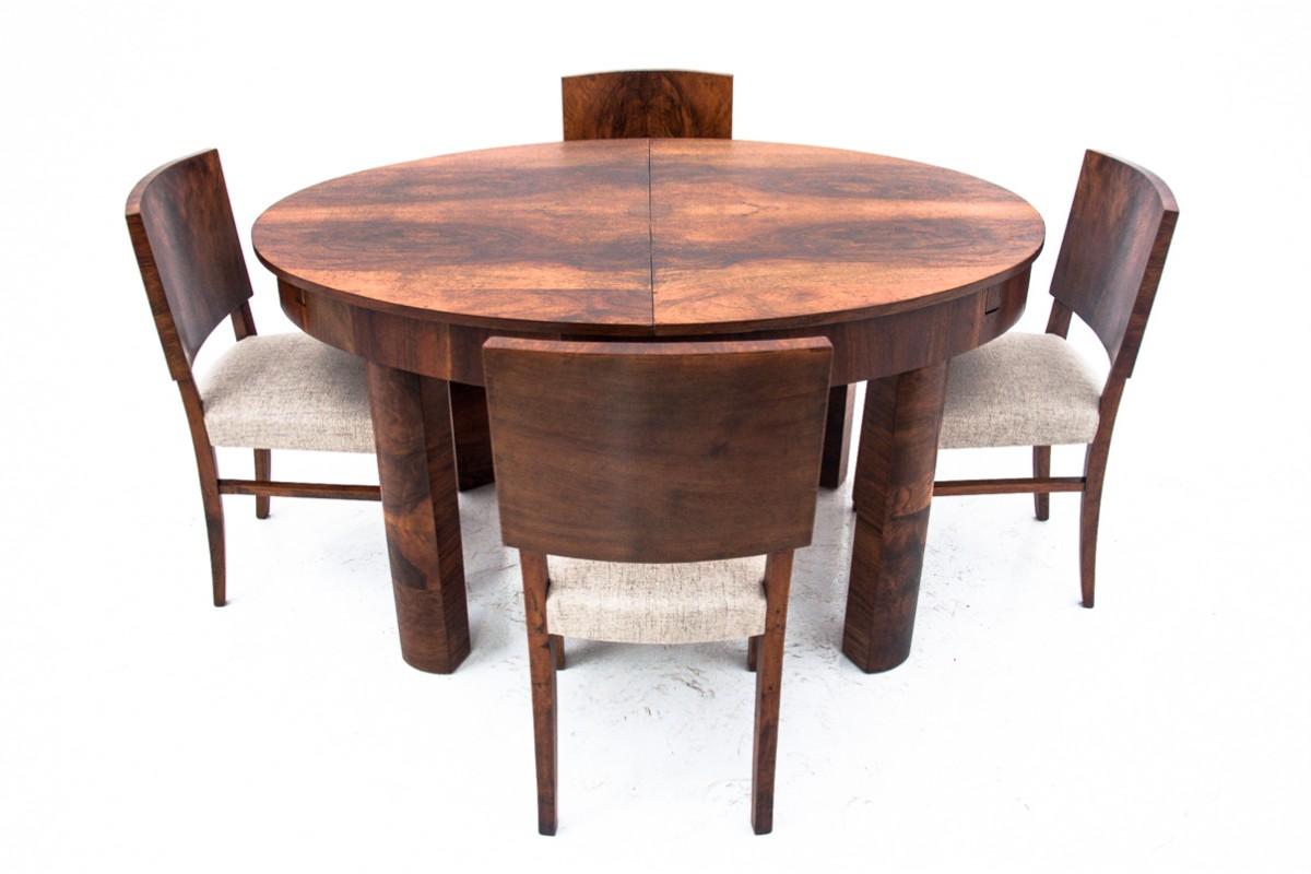 Table with chairs in Art Deco style, Poland, 1950s. After renovation. For Sale 2