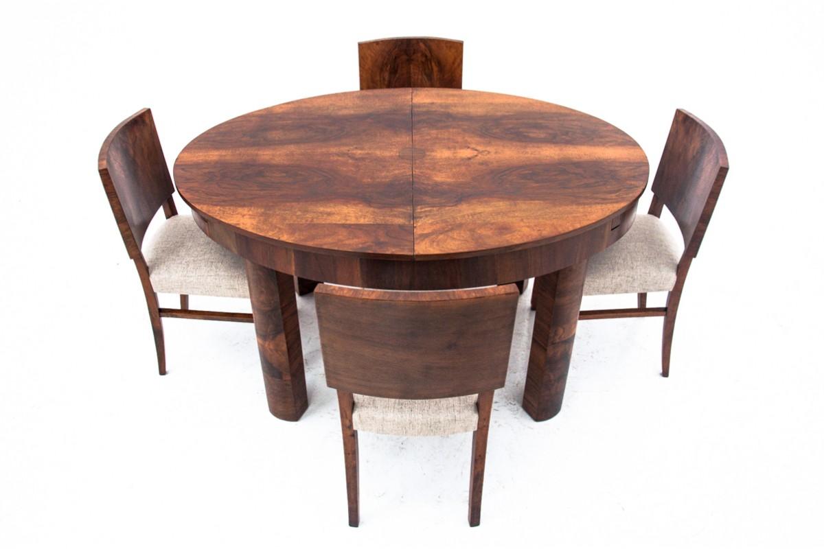 Table with chairs in Art Deco style, Poland, 1950s. After renovation. For Sale 3